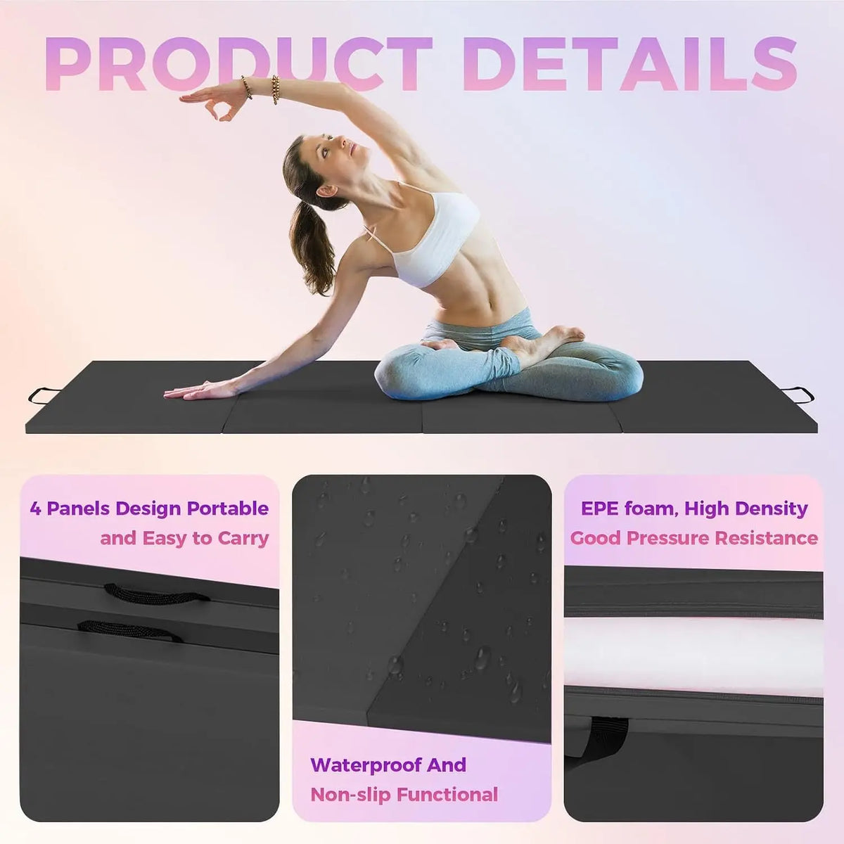 Foldable Non Slip Exercise Mat For Yoga Pilates And Gymnastics