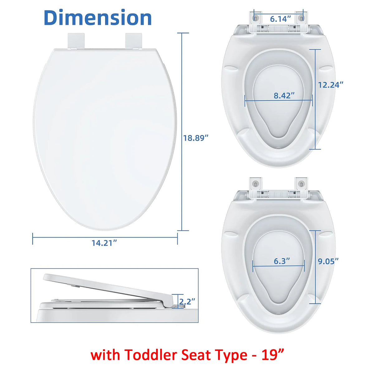 Toilet Seat (Optional Built-in Toddler Seat) Quiet Close, Non-Slip Bumpers White Potty Training Toilet Seat for Family Bathroom