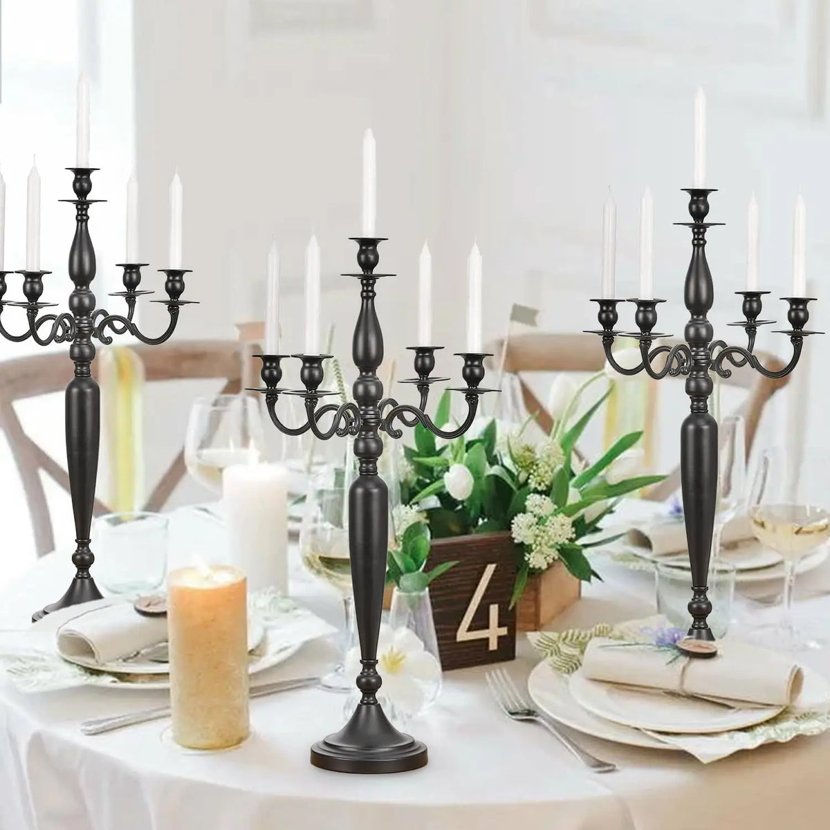 VINCIGANT Five Arm Candelabra Candle Holders for Wedding Table Decor