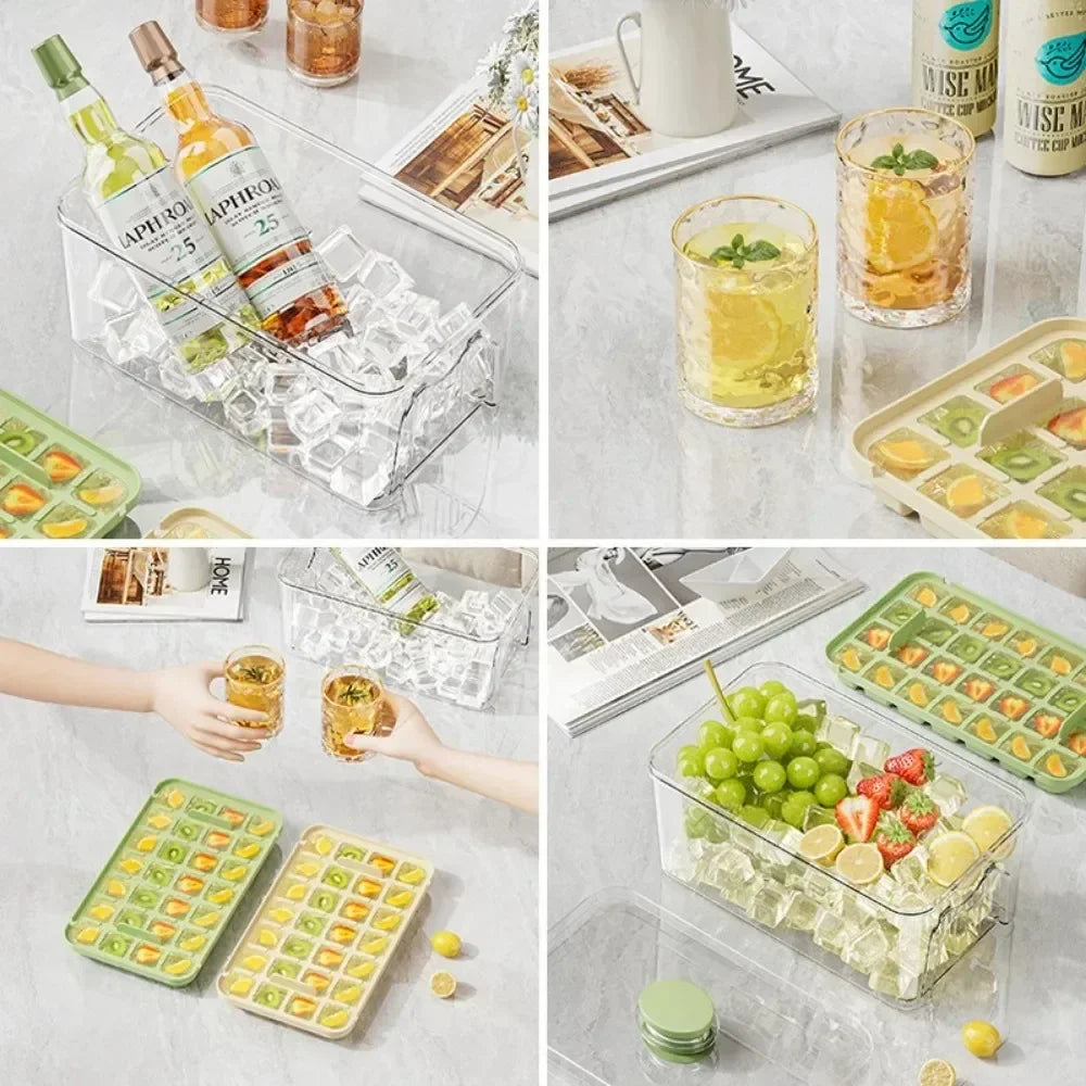 One Touch Ice Cube Tray Storage Bucket With Easy Dispensing