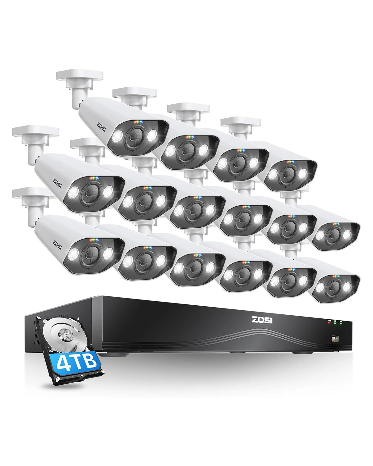 ZOSI 16CH 4K PoE CCTV Security Camera Full System 16 Port 32CH Dual-Disk NVR 2-Way Audio 8MP Outdoor Home Business Video Surveillance Kit