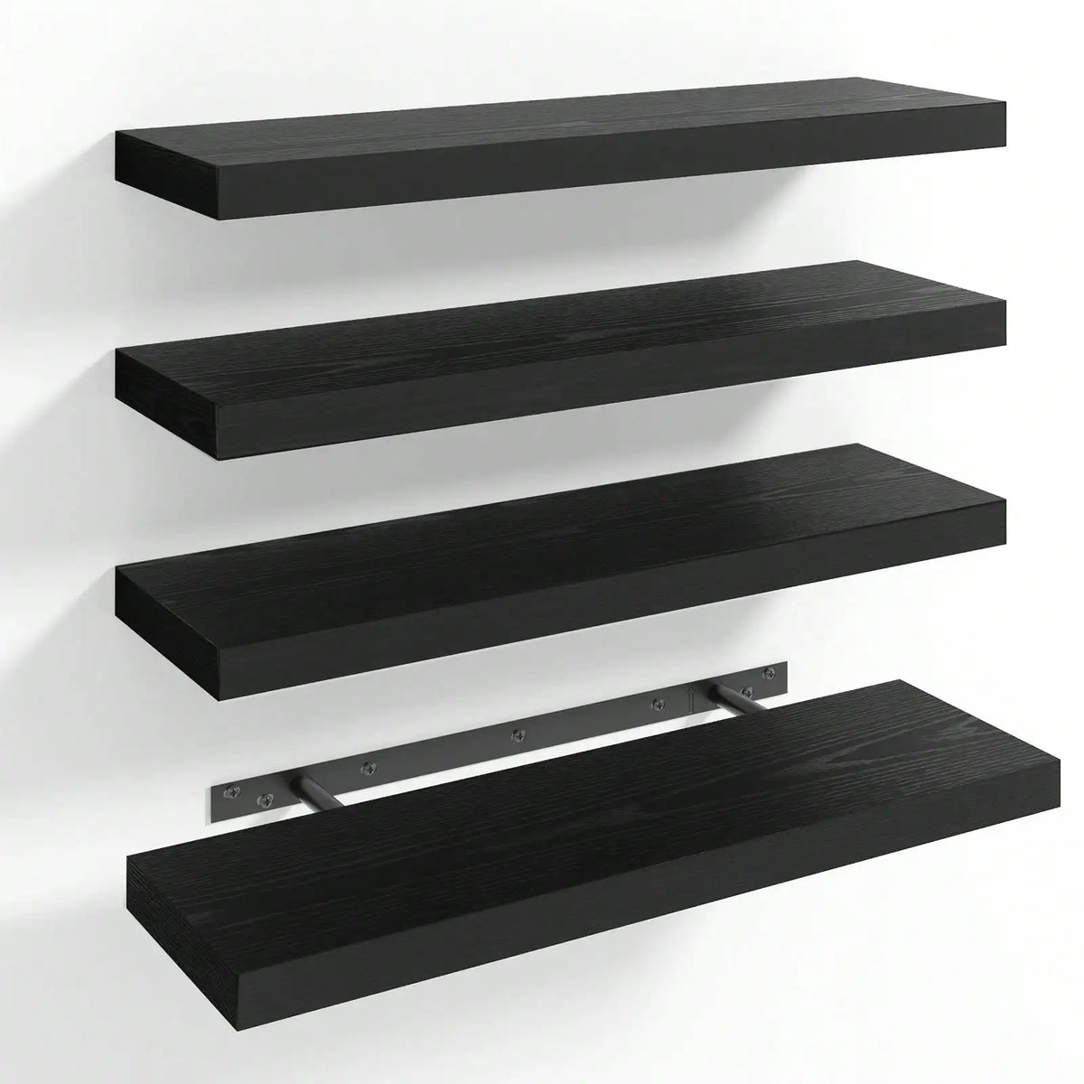 4 Pack Floating Shelves Modern Black Wood Wall Shelves Storage Shelving Unit With Invisible Metal Brackets Display Rack For Bathroom Living Room Bedroom Kitchen Housewarming Gift