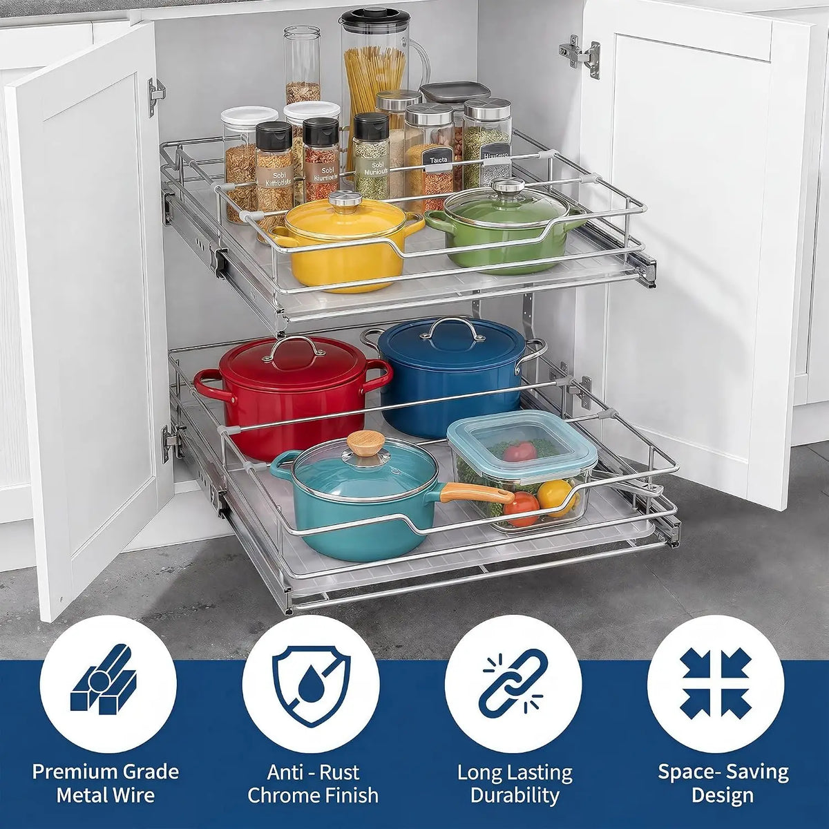 Tacleekii Two Tier Pull Out Cabinet Organizer With Steel Frame