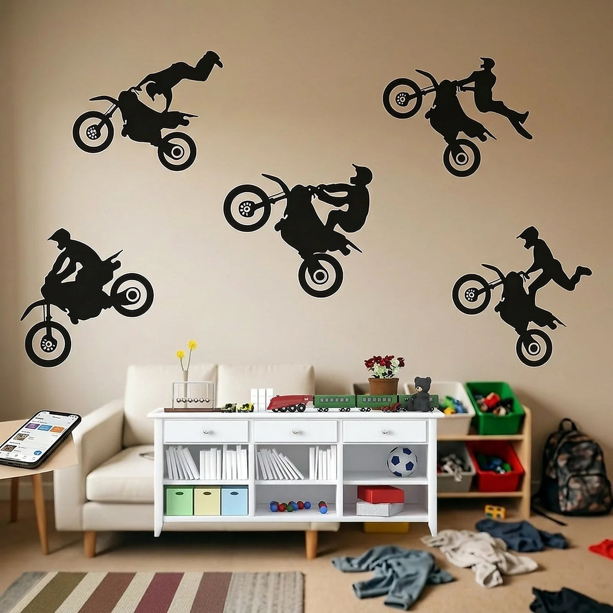 Zoyiancy Dirt Bike Motocross Wall Decal, Black Vinyl Motorcycle Silhouette Sticker Set For Bedroom, Garage Or Party Backdrop
