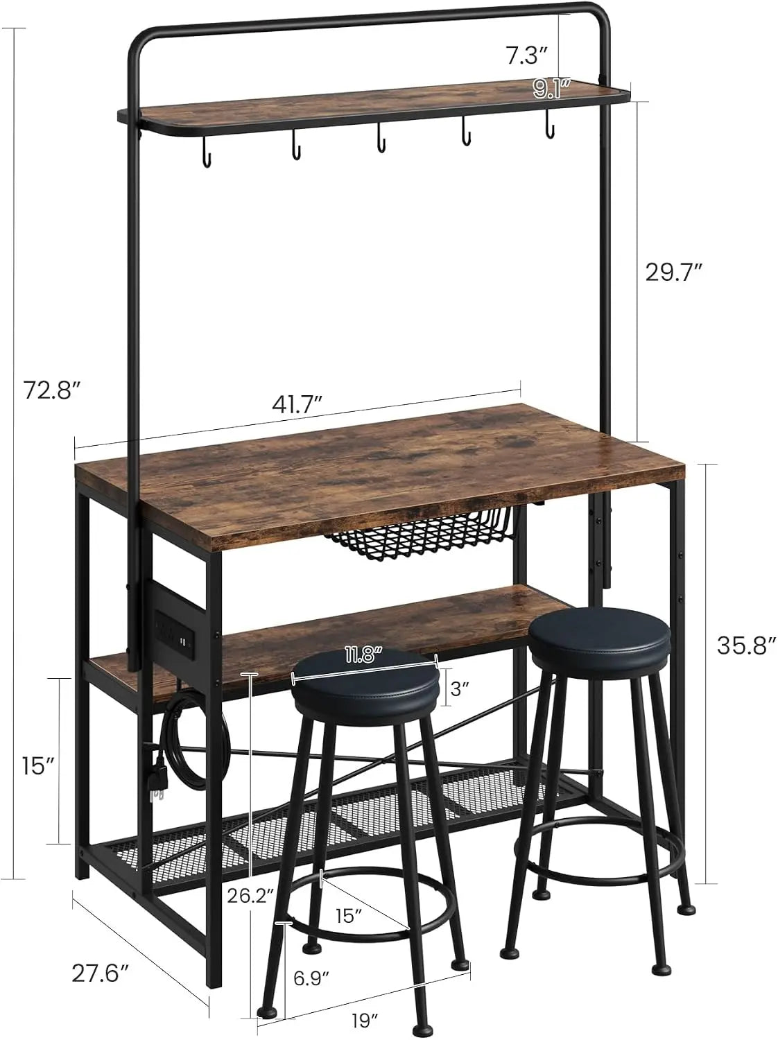 TWISTER.CK Kitchen Island Table With Power Outlet And Storage Shelves