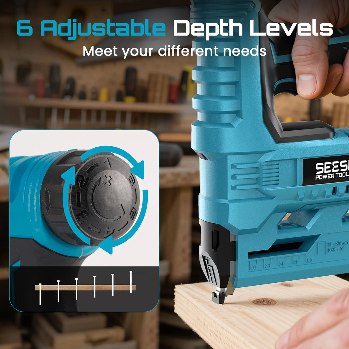 Seesii Cordless Brad Nailer and Stapler for Furniture and Woodworking