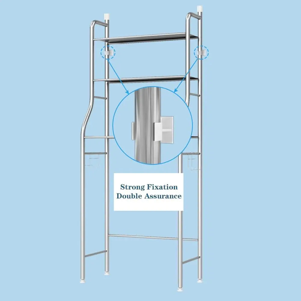 Over-the-Toilet Toilet Shelf - 3 Levels, Stainless Steel - Space Saving - with Toilet Paper Holder & Removable Hooks