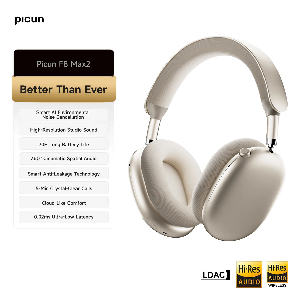 Picun F8 Pro ANC Wireless Headphones With Spatial Audio
