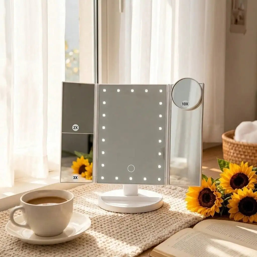 Tri Fold Lighted Vanity Makeup Mirror With 21 LED Lights