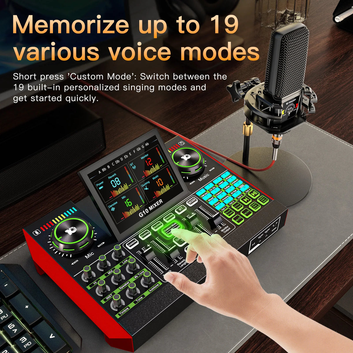 Tenlamp 6 Channe G10 Live Sound Card Audio Mixer with 3.5mm Mic XLR Gaming Interface, G10-PKPRO Podcast Equipment Bundle Kit RGB DJ Effects for PC Smartphone Laptop Singing Streaming Recording YouTube Vlog