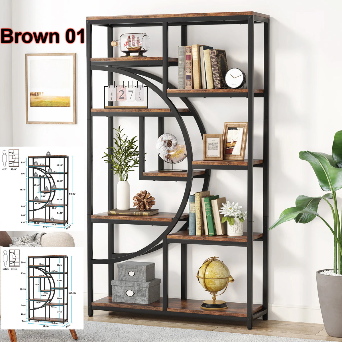 Tribesigns Industrial Etagere Bookcase With Five Tier Display Storage