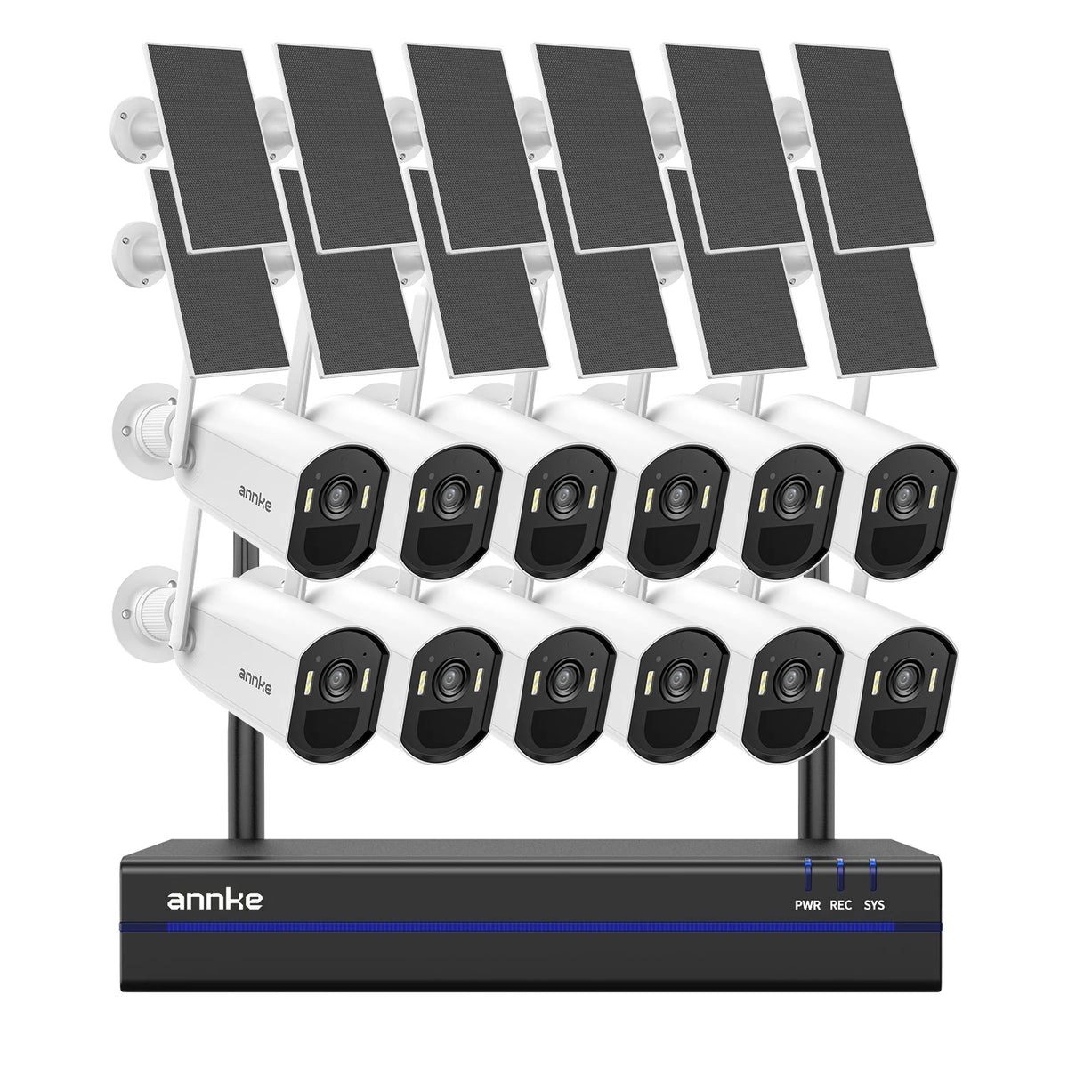ANNKE 4MP Solar Security Cameras 16CH NVR 4/6/8/12 PCS WiFi Camera Wireless PIR Night Vision WiFi 6 + Bluetooth Connect 4MM Outdoor wifi camera