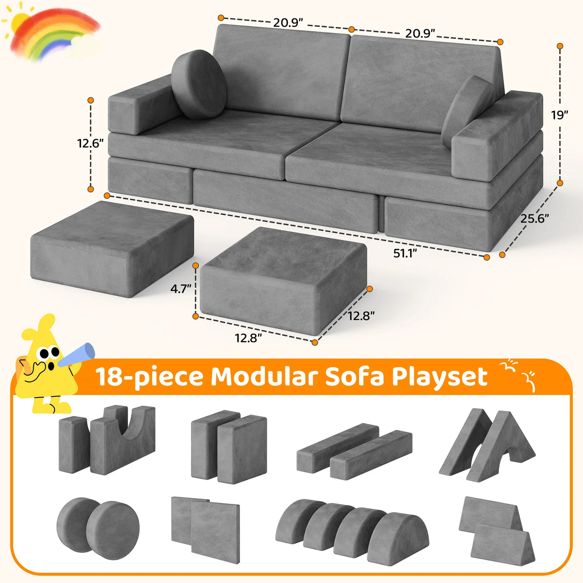 Modular Kids Play Couch With Convertible Foam Sofa Set
