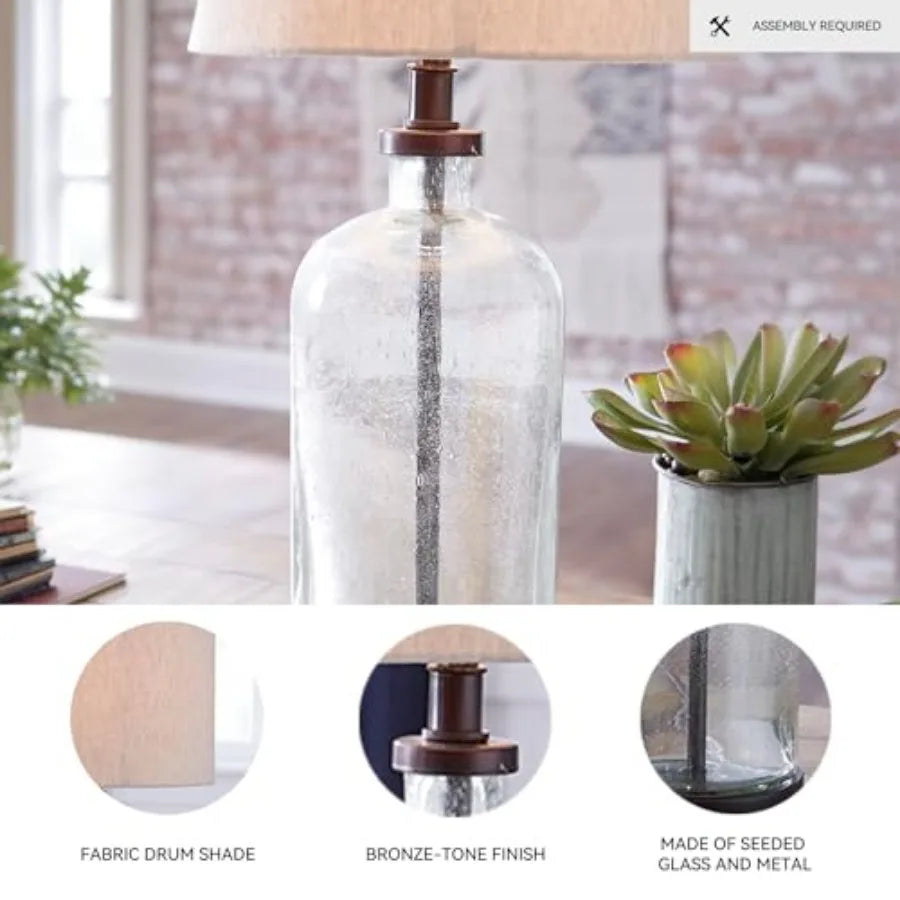Bandile Modern Farmhouse Seeded Glass Solar Table Lamp