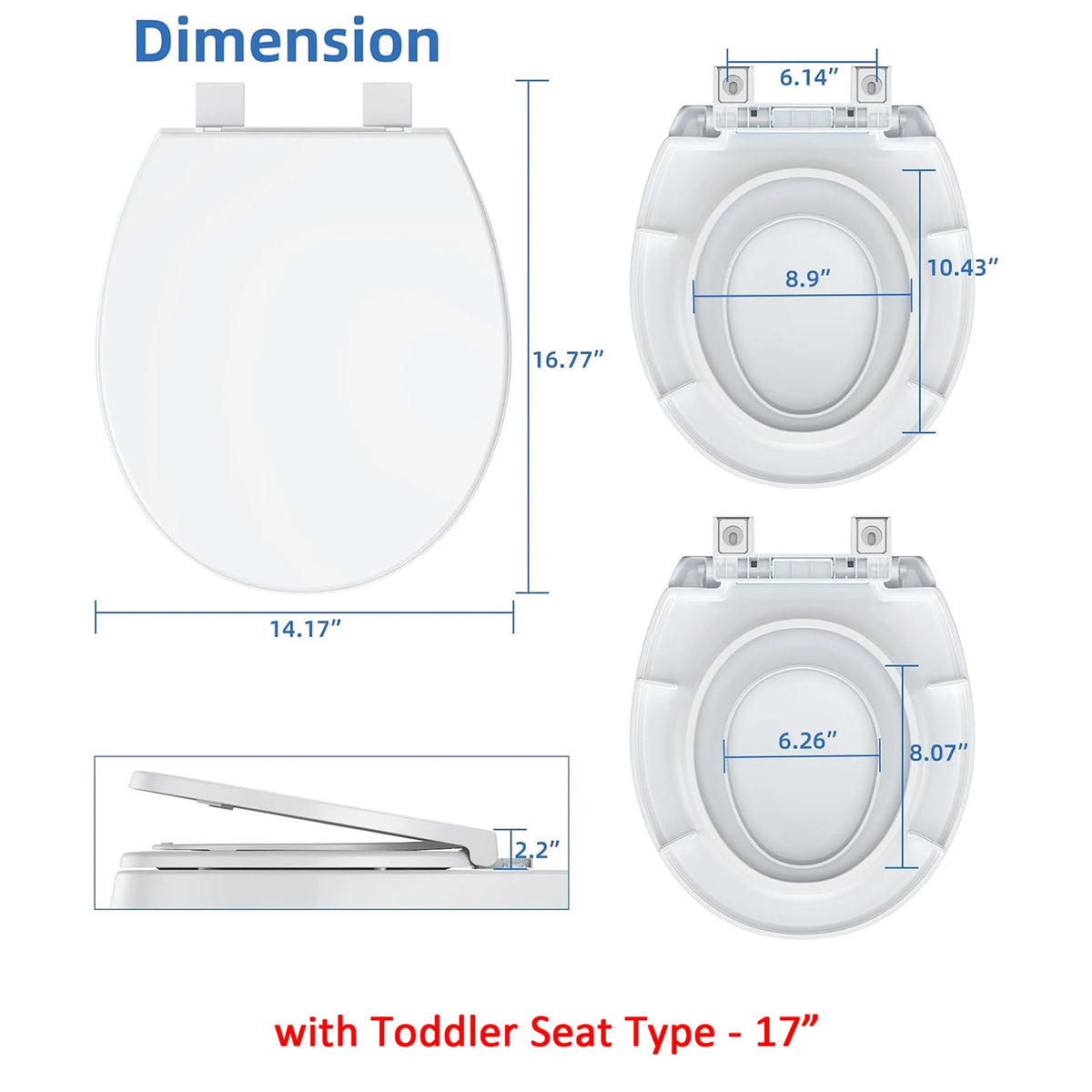 Toilet Seat (Optional Built-in Toddler Seat) Quiet Close, Non-Slip Bumpers White Potty Training Toilet Seat for Family Bathroom
