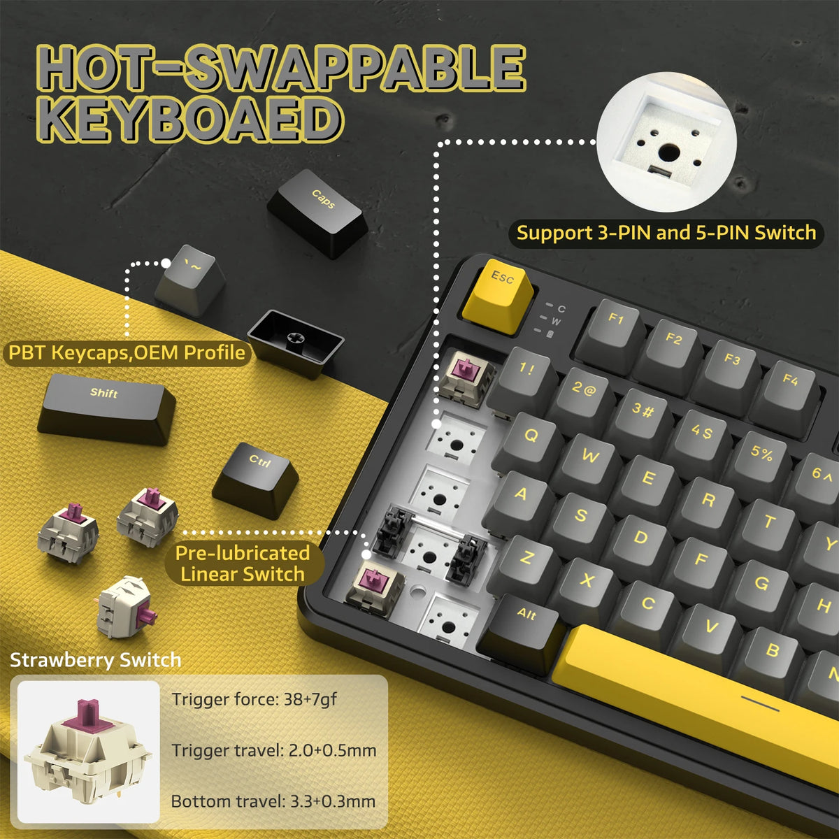 Attack Shark X87 Tri Mode Wireless Mechanical Gaming Keyboard
