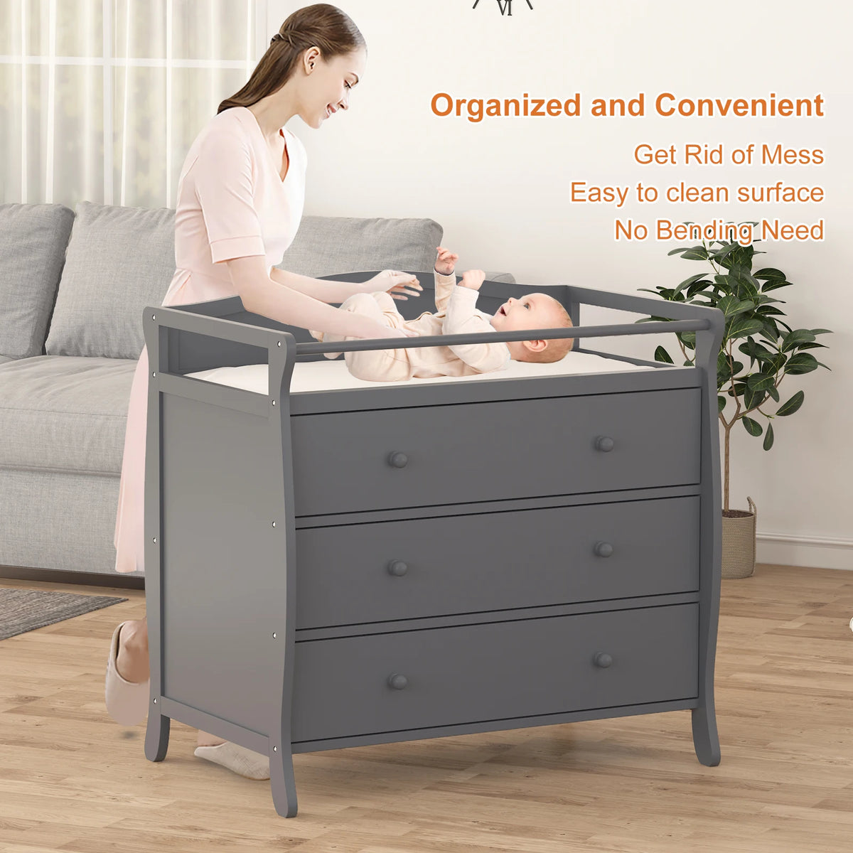 GAOMON Wooden Baby Changing Table Dresser With Three Drawers
