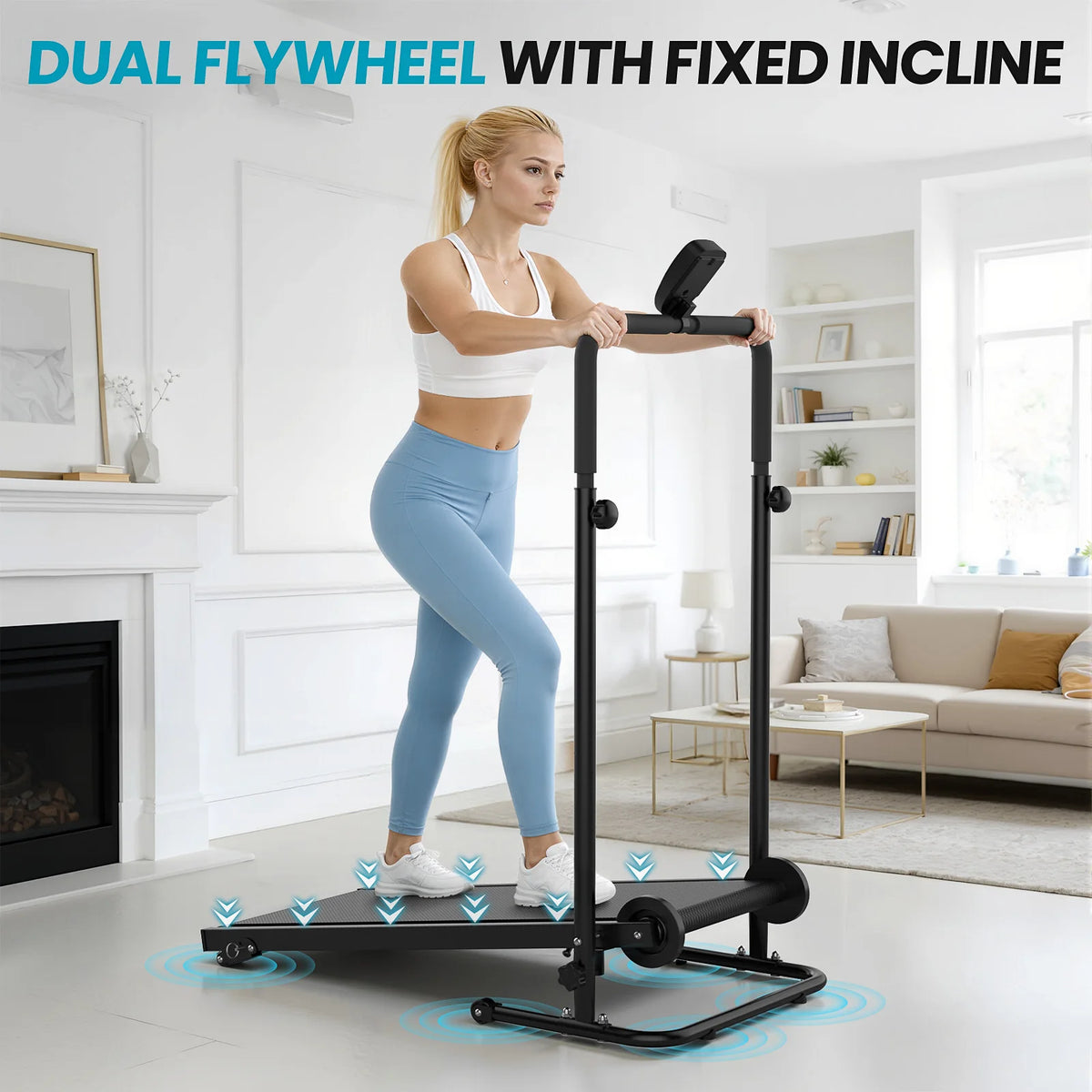 AKLUER Non-Motorized Treadmill With Incline And LCD Monitor