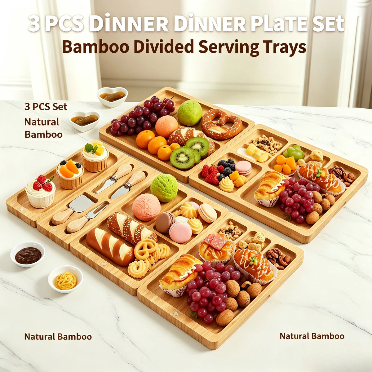 Bamboo Cheese Board Set With Serving Fork And Scoop