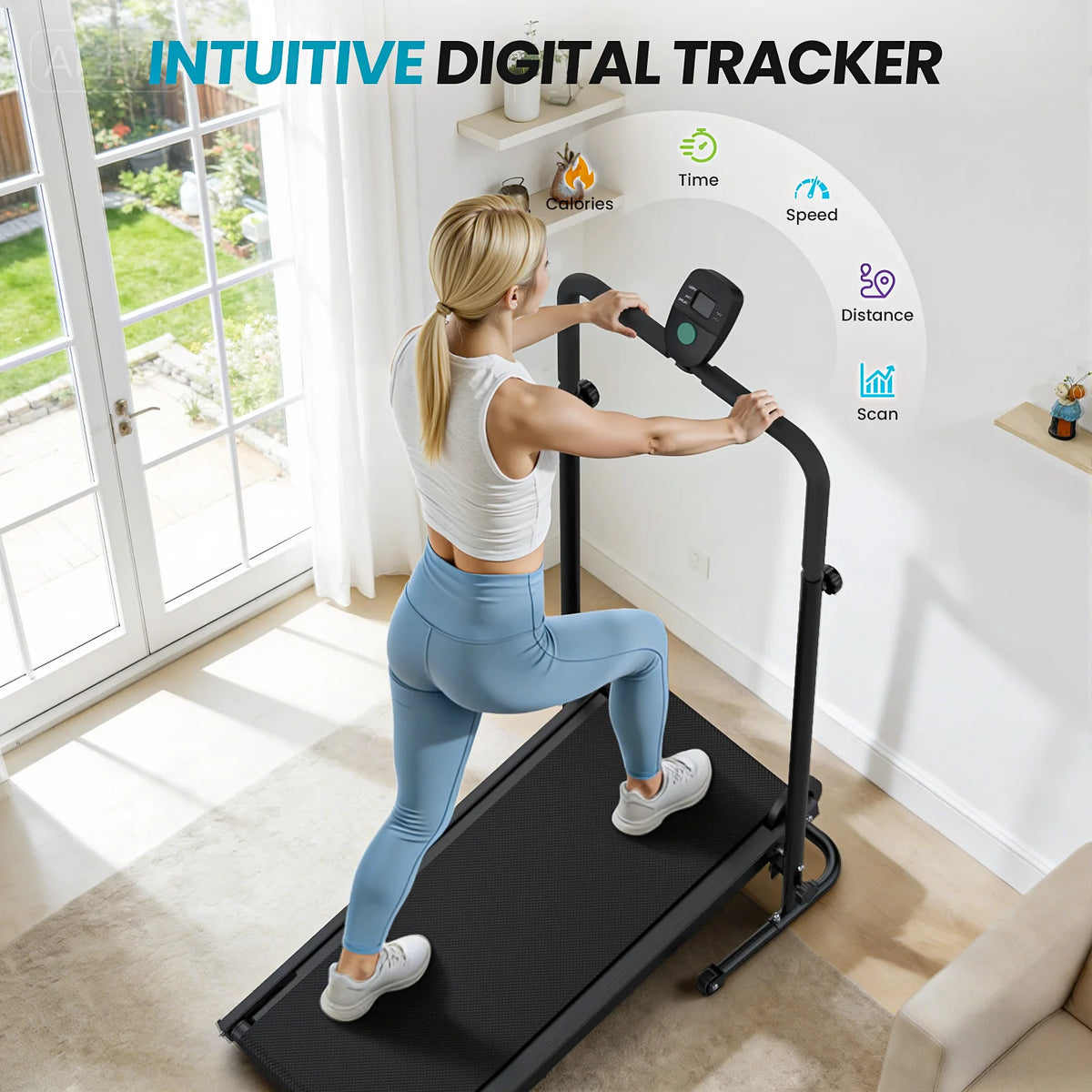 AKLUER Non-Motorized Treadmill With Incline And LCD Monitor