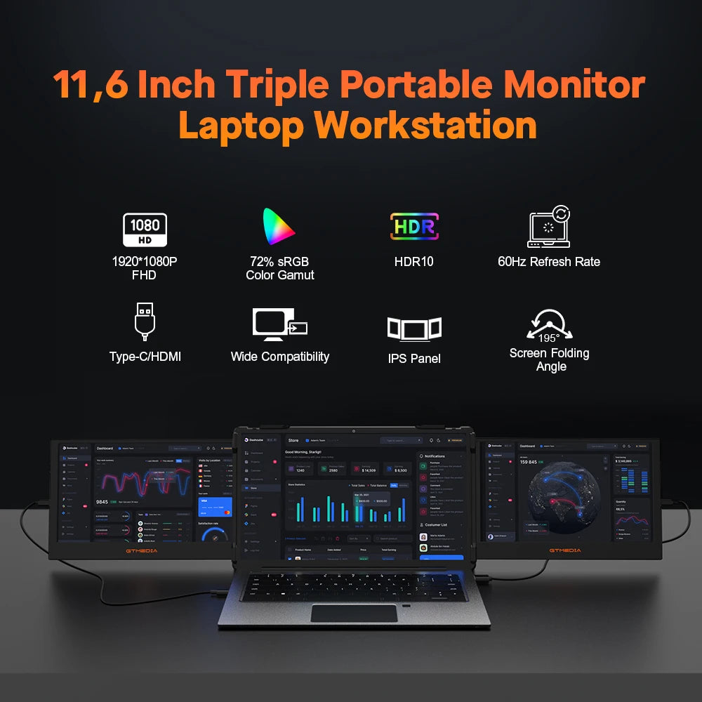 ECAMD Portable Laptop Monitor Extender With Full HD Display