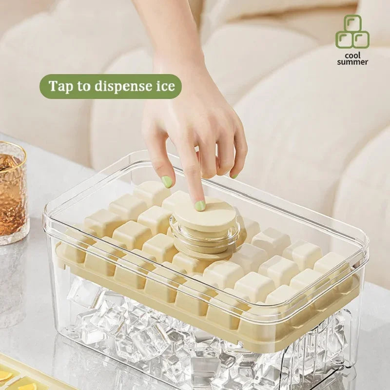 One Touch Ice Cube Tray Storage Bucket With Easy Dispensing