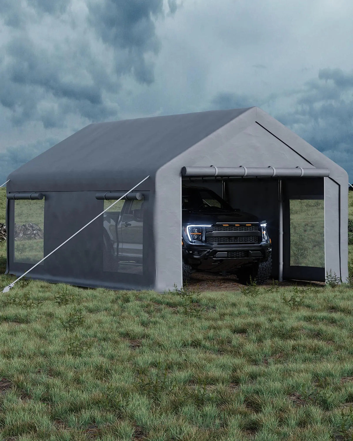Portable Garage Shelter With Roll Up Doors And Windows