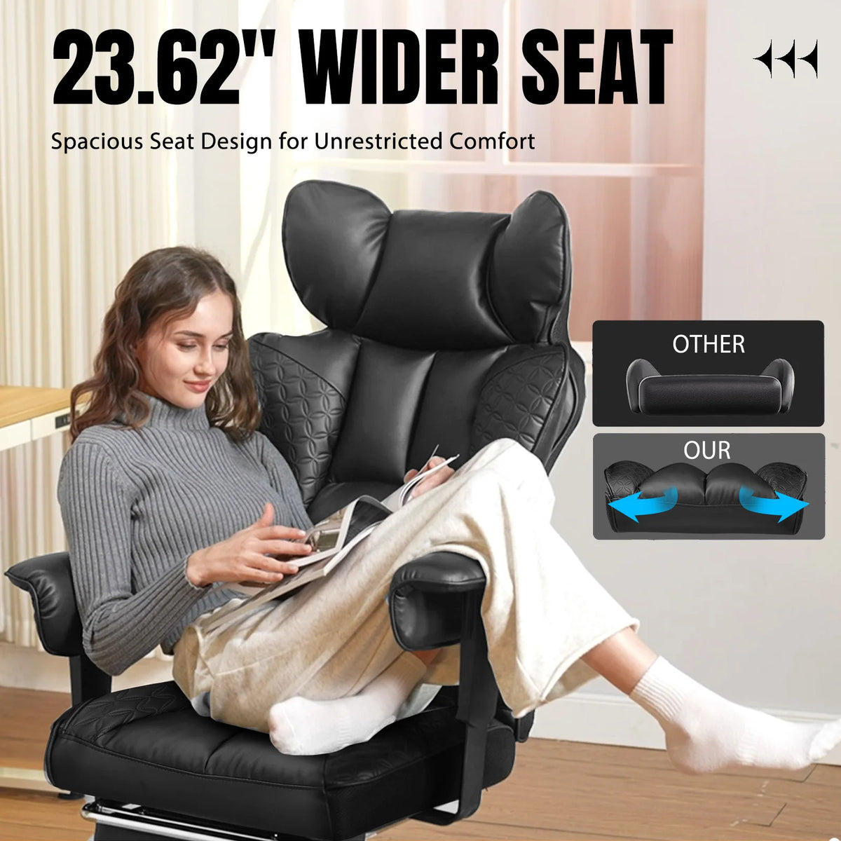 COMHOMA Ergonomic Leather High Back Office Chair With Footrest