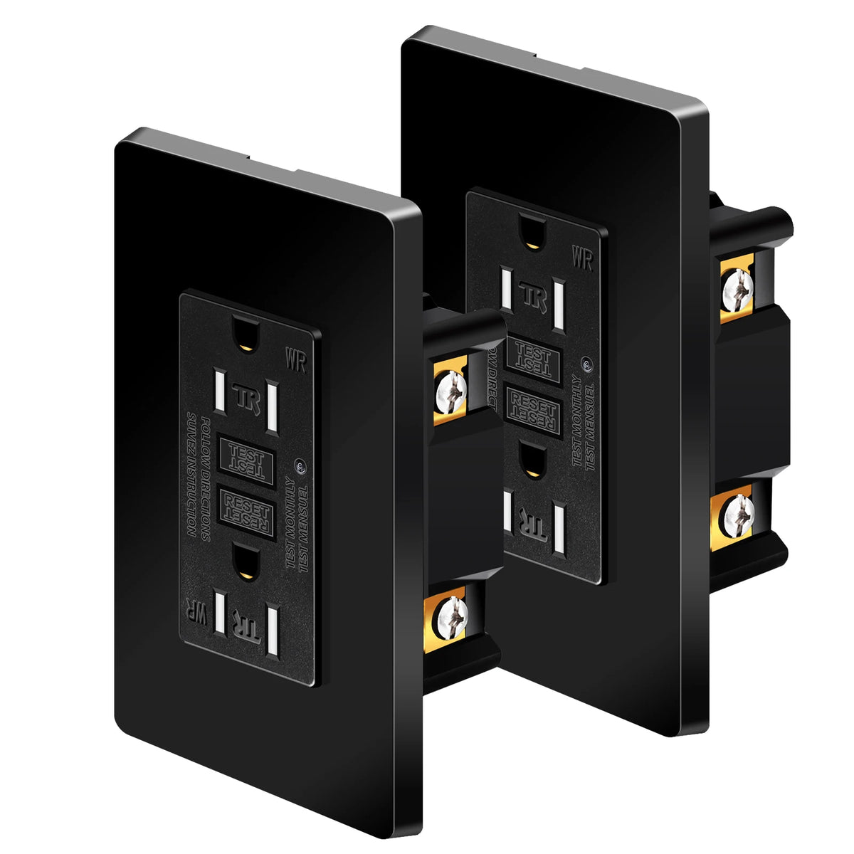 1PK-20PK GFCI GFI Outlet 15A 125V Black Safety Receptacle Plug Tamper Resistant TR WR Plate Socket With ETL Listed and LED Light