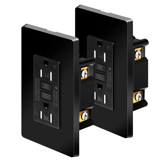 1PK-20PK GFCI GFI Outlet 15A 125V Black Safety Receptacle Plug Tamper Resistant TR WR Plate Socket With ETL Listed and LED Light