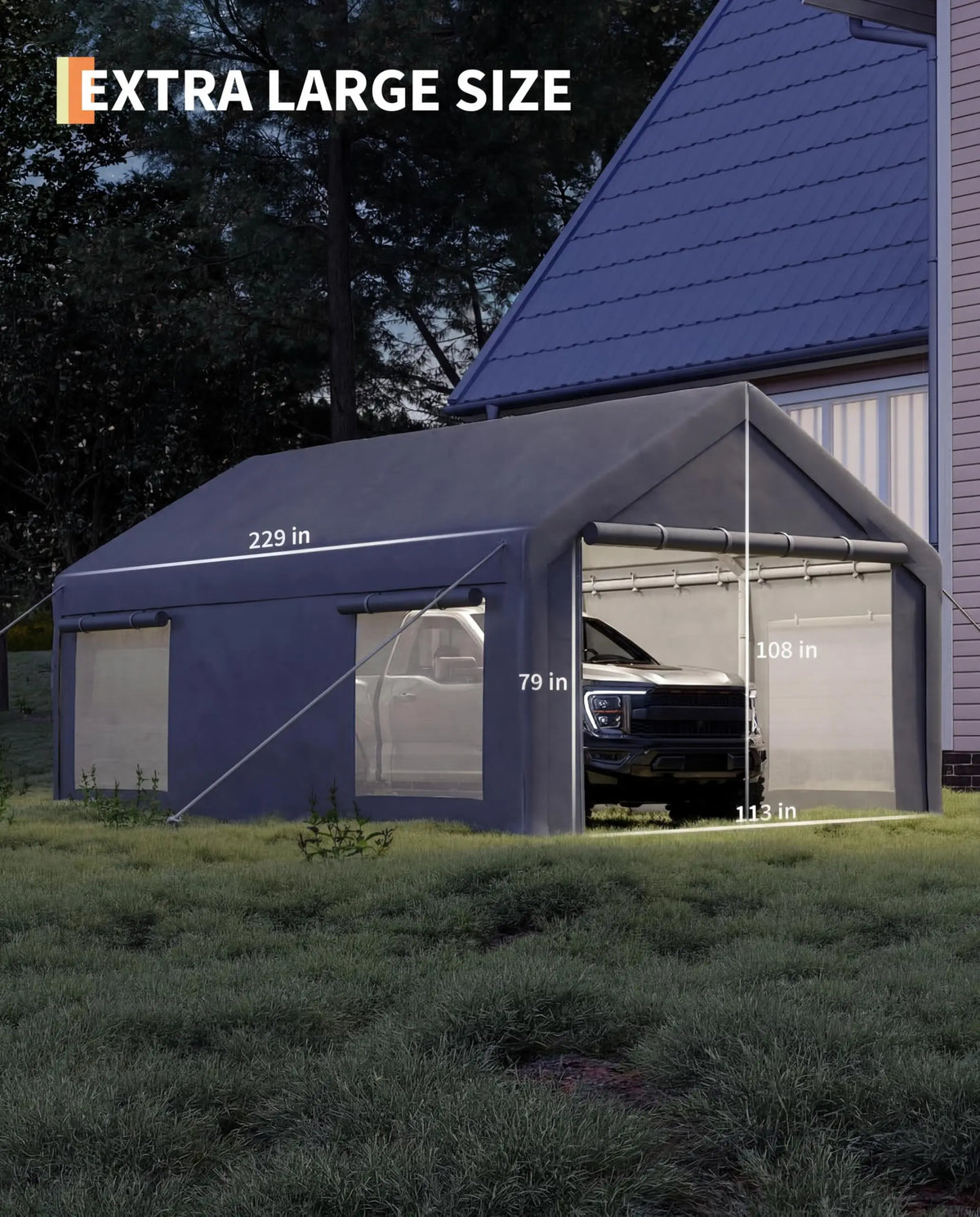 Portable Garage Shelter With Roll Up Doors And Windows