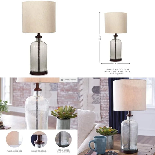 Bandile Modern Farmhouse Seeded Glass Solar Table Lamp
