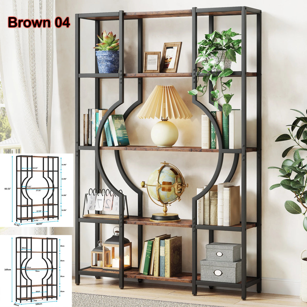 Tribesigns Industrial Etagere Bookcase With Five Tier Display Storage