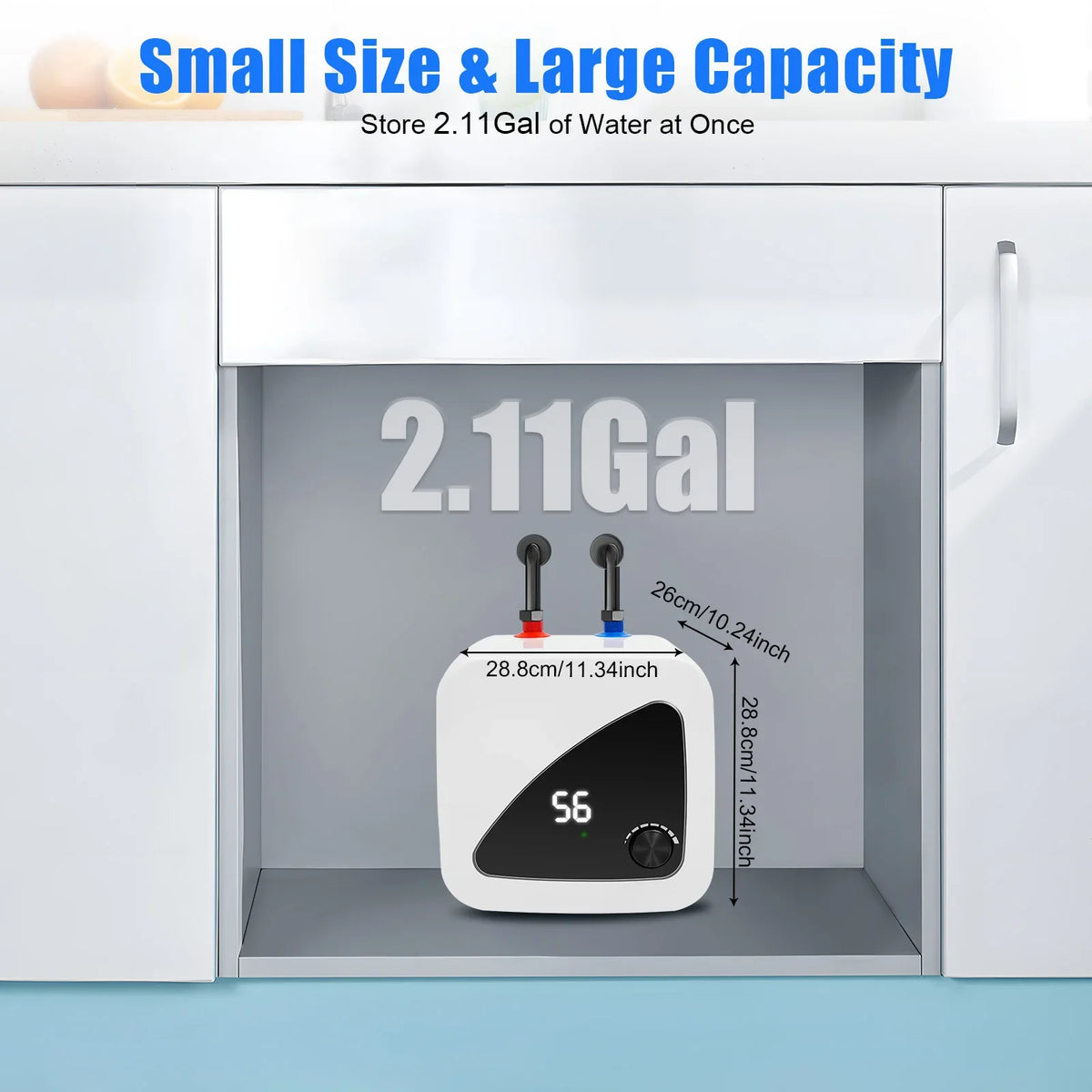 Electric Water Heater - 110 Volt 1500W 2.11Gallon Instant Hot Under Sink for Kitchen Washing Faucet（IPX4 Maximum Temperature 149℉）, White