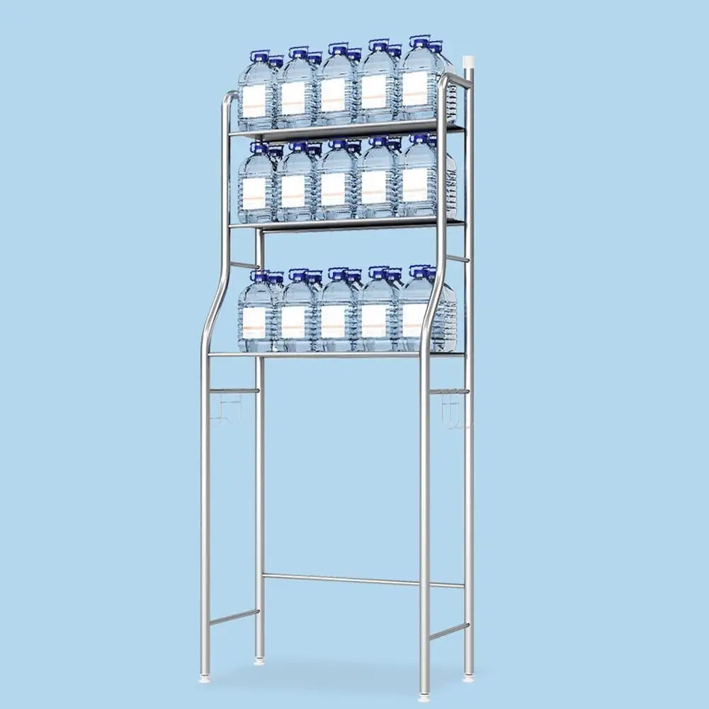 Over-the-Toilet Toilet Shelf - 3 Levels, Stainless Steel - Space Saving - with Toilet Paper Holder & Removable Hooks