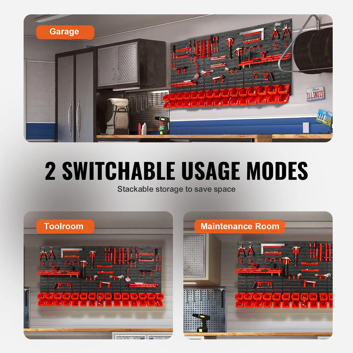 SucceBuy Wall Mounted Storage Bin Organizer With Panels And Hooks