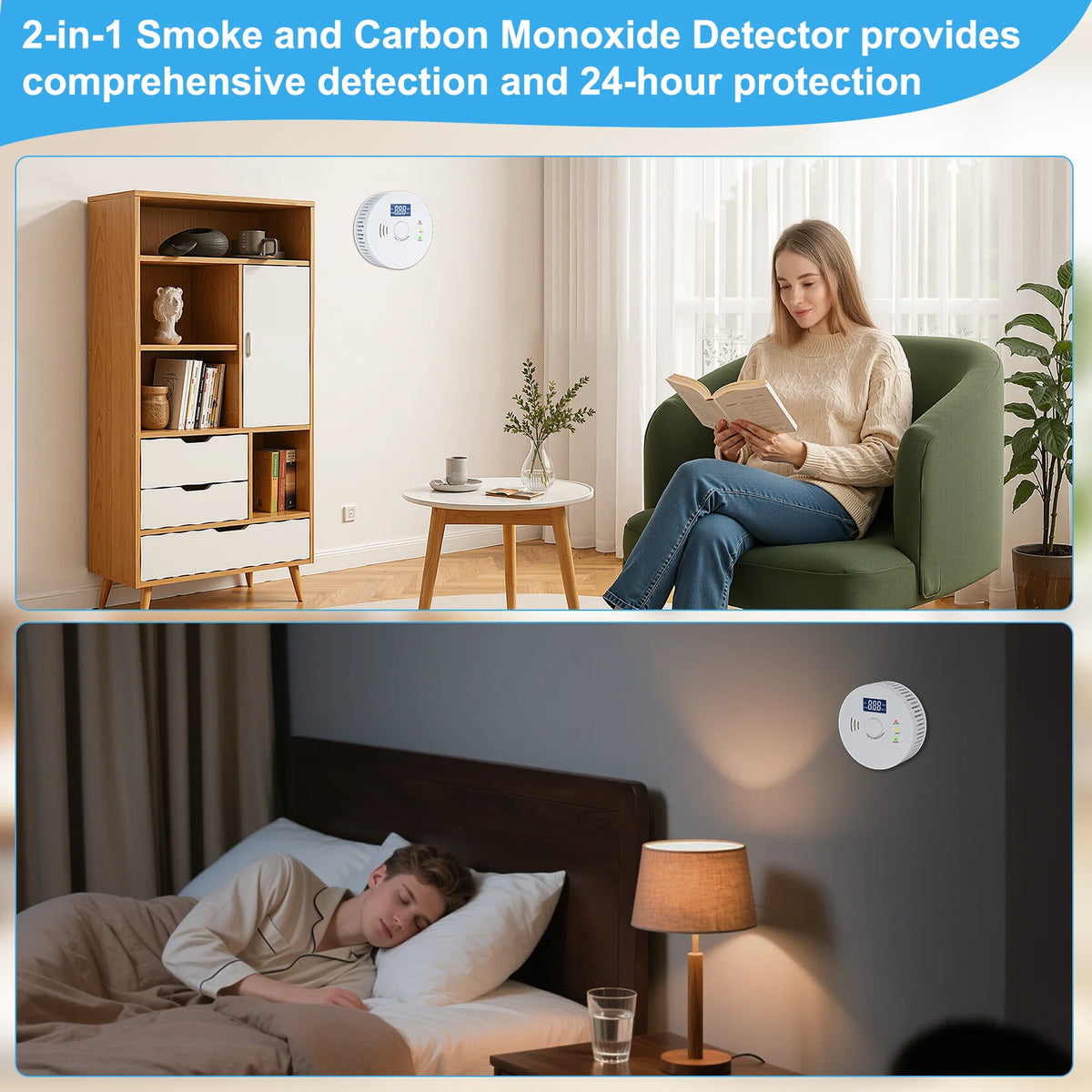 Smoke Detector and Carbon Monoxide Detector Combo with LED Indicators, 2 in 1 CO & Smoke Alarm, Battery Operated Smoke and Carbon Monoxide detectors 3-Pack