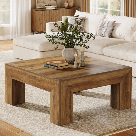 Tribesigns Farmhouse Square Coffee Table With Sturdy Wooden Legs