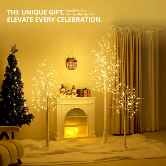 DR.PLANZEN Lighted Birch Tree With Warm White Lights
