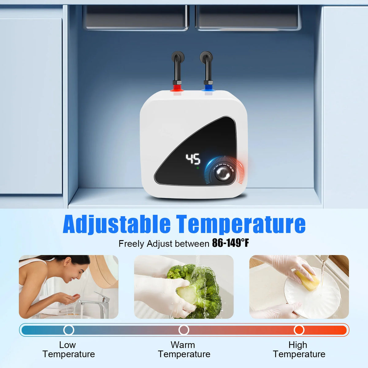 Electric Water Heater - 110 Volt 1500W 2.11Gallon Instant Hot Under Sink for Kitchen Washing Faucet（IPX4 Maximum Temperature 149℉）, White