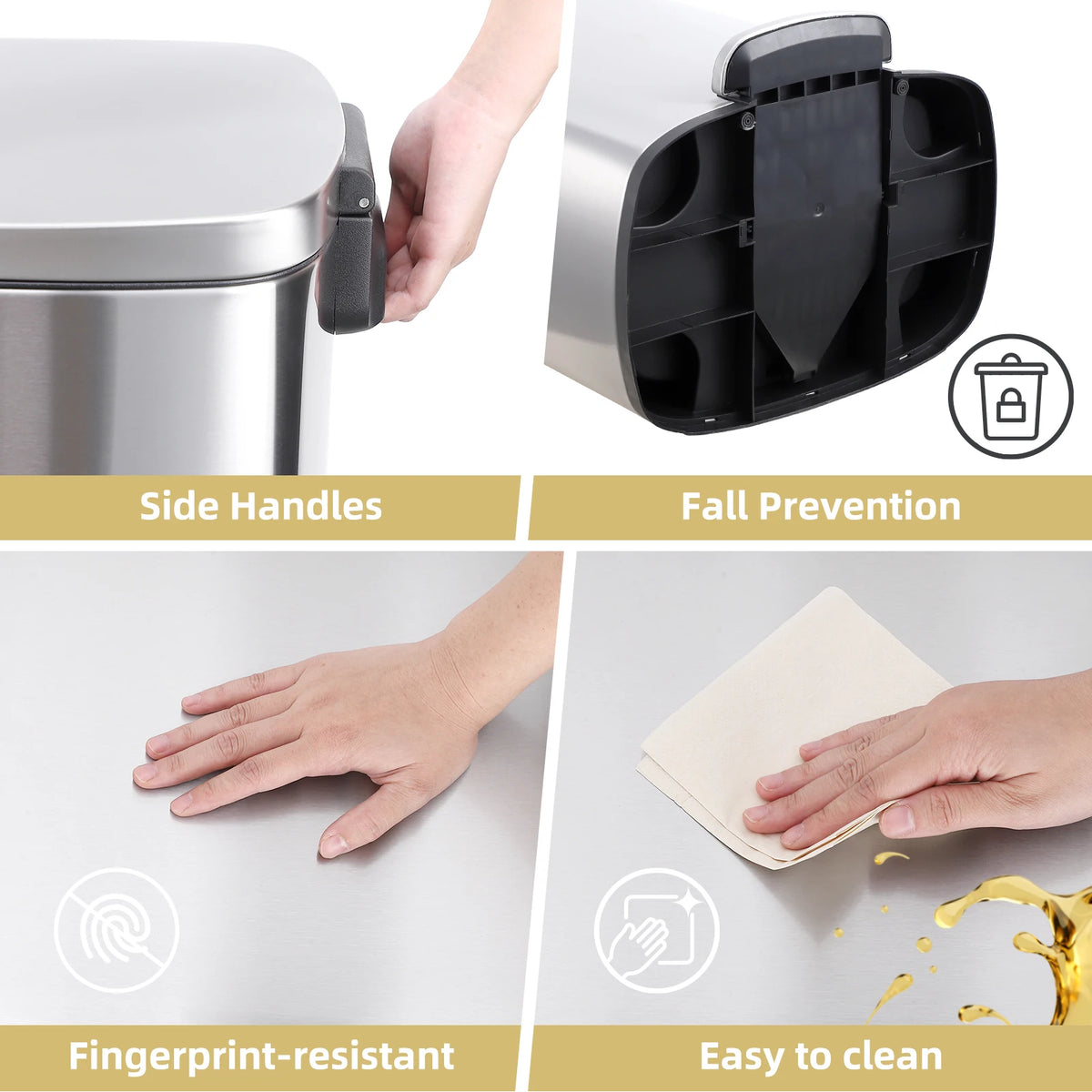 Stainless Steel Step Pedal Trash Can With Soft Close Lid