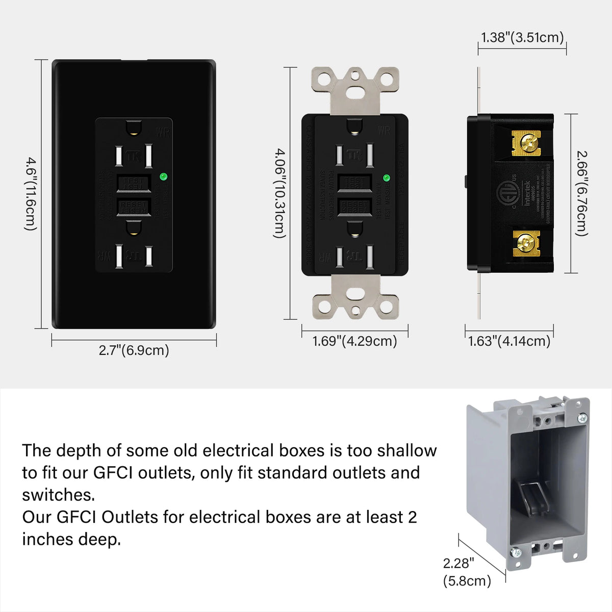 1PK-20PK GFCI GFI Outlet 15A 125V Black Safety Receptacle Plug Tamper Resistant TR WR Plate Socket With ETL Listed and LED Light
