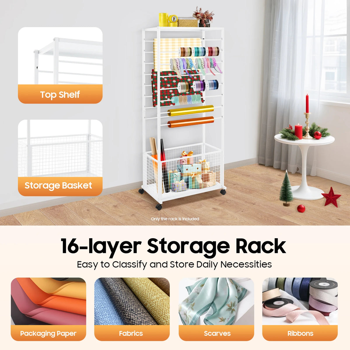 Bymaocar Double Sided Ribbon Storage Rack With Adjustable Crossbars