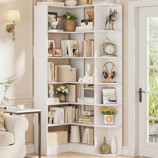 Aheaplus Six Tier Industrial Corner Bookshelf With Edge Protection