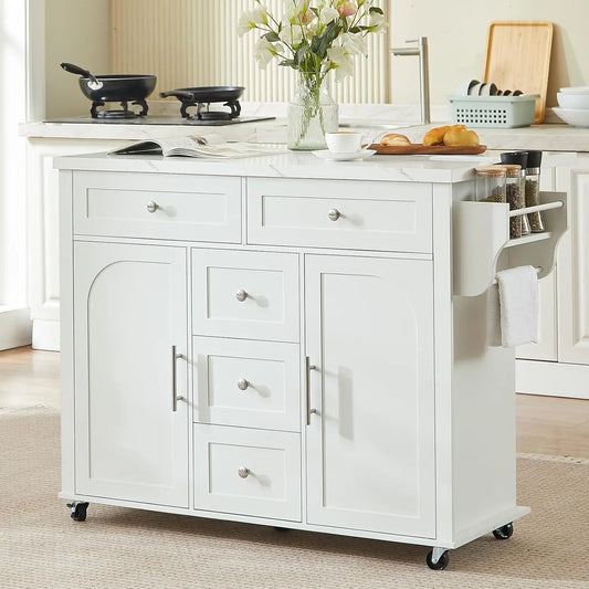 ONBRILL Rolling Kitchen Island Cart With Storage And Power Outlet