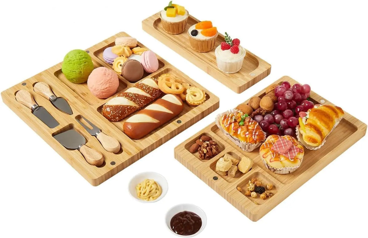 Bamboo Cheese Board Set With Serving Fork And Scoop