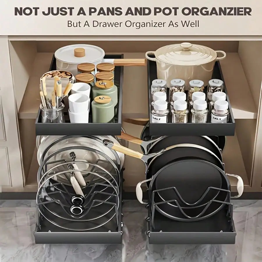 Pull Out Cabinet Organizer for Pots Pans Lids and Utensils