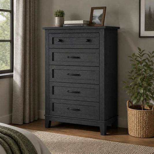 Narrow Tall Chest Of Drawers With Five Drawers And Storage
