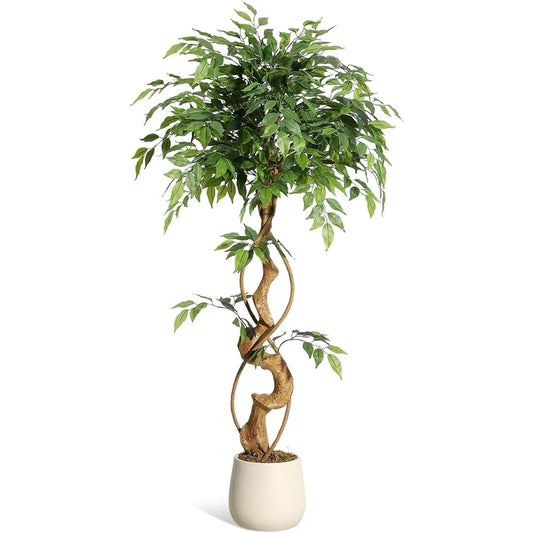 Artificial Weeping Fig Tree with Curved Trunk for Indoor Decor