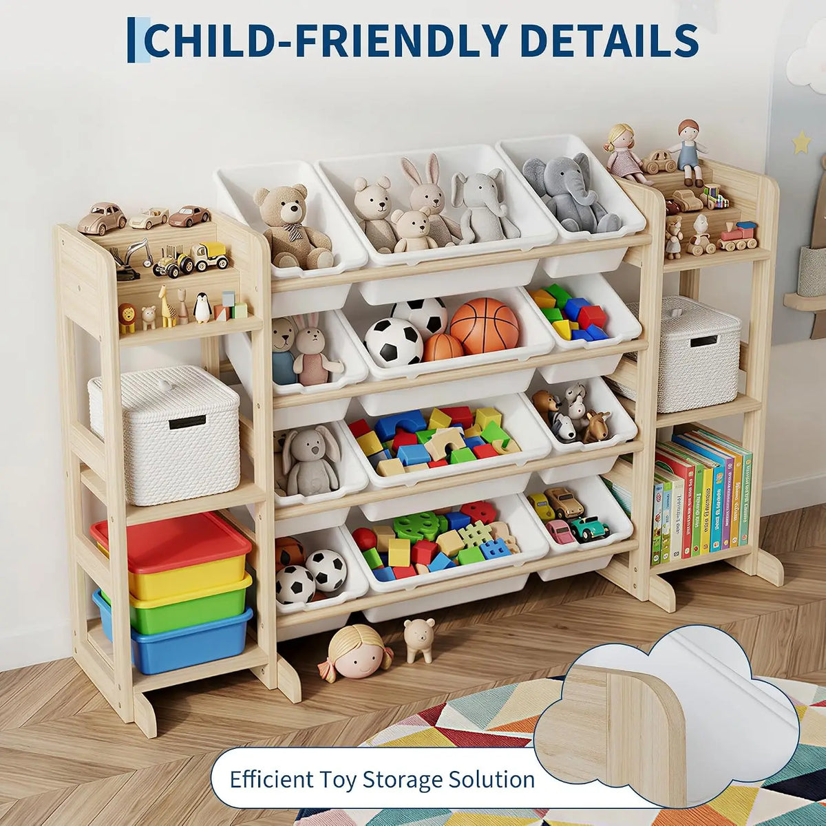 TWISTER.CK Kids Toy Storage Cabinet With Bins And Bookshelf Organizer